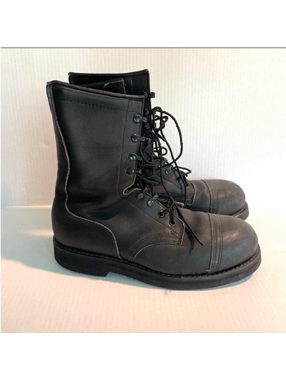 ADDISON SHOE COMPANY Black Leather Military Combat Boots Steel Toe Men’s size 9W